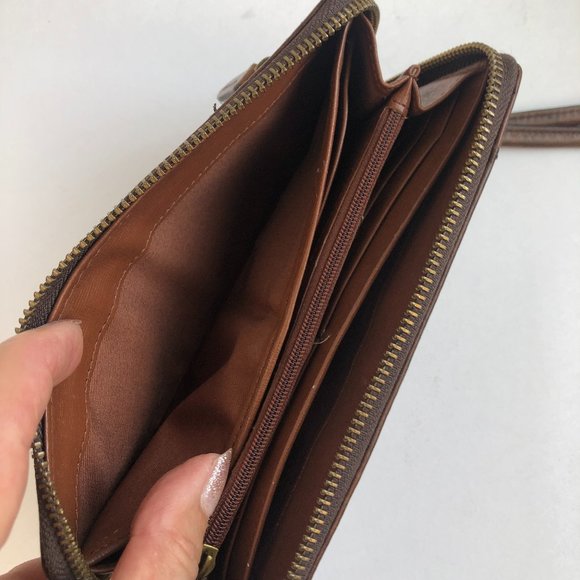 Fossil Brown Leather Croc Embossed Amanda Zip Around Wallet / Wristlet Timeless - Picture 13 of 17